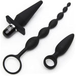 Fifty Shades Of Grey 4 Piece Anal Toys Starter Kit - With Silicone Butt Plug, Vibrating Butt Plug, Anal Beads & Douche - Waterproof - Black