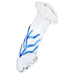 Realistic Dildos Glass Penis Anal Plug, Glans Designed Crystal Adult Sex Toys (7.2In Blue Vein)