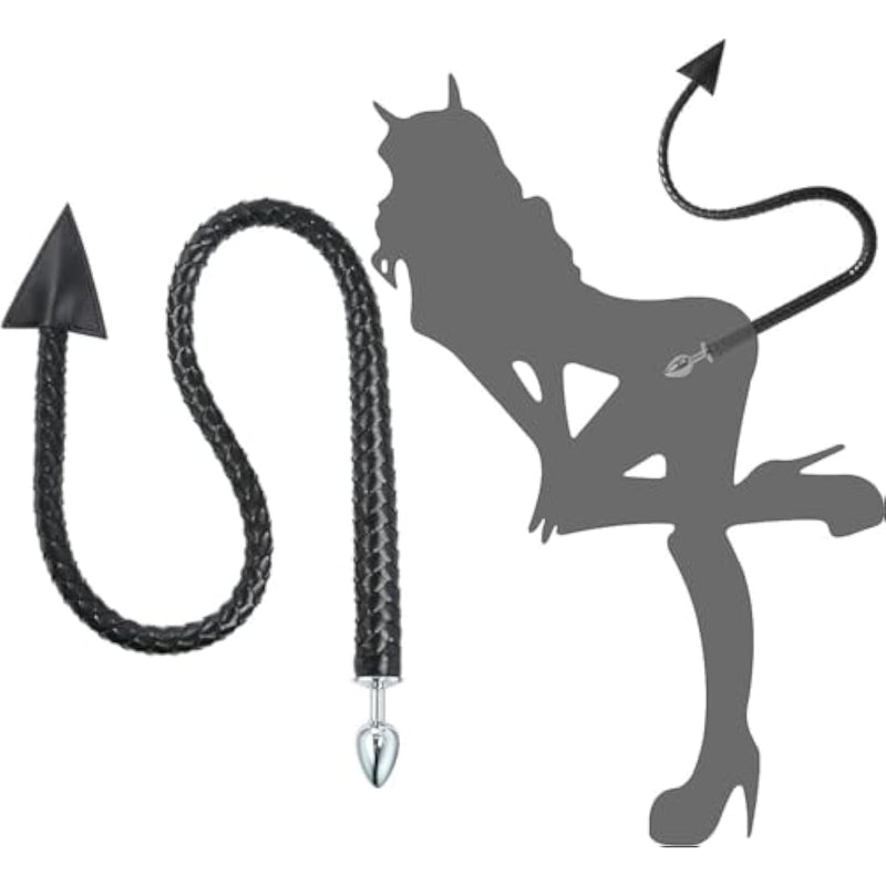 Plug With Devil'S Tail, 108 Cm Extra Long Tail With Metal Anal Plug, 2 In 1 Faux Leather Devil Sex Whip Tail Sex Toys, Fetish Cosplay Role Play Sm Sex Toy Butt Plug For Couples Women And Men Sex Life