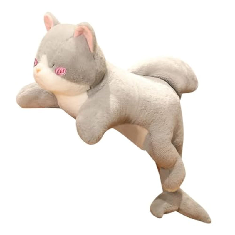 Cat Plush Pillow With Shark Tail - Shark Stuffed Animal - 27 Inch Cat Stuffed Long Pillow Birthday Christmas Valentine’S Day Gift For Girls Boys Adults