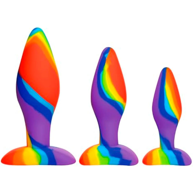 Simply Sweet Rainbow Silicone Butt Plug Set For Beginners, Men, Women, & Couples. Premium Silicone And Graduated Size. Tapered Tip & Vibrant And Colorful. 3 Piece Set, Rainbow.
