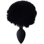 Fluffy Bunny Tail, Silicone Anal Butt Plug, Black Color, Adult Sex Toy, 45G