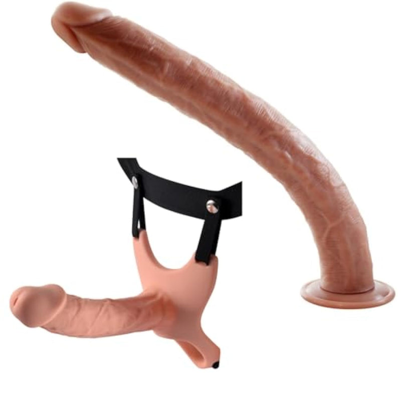 Hollow Strap-On System + 16.9 Inch Super Long Built In Skeleton Flexible Dildo