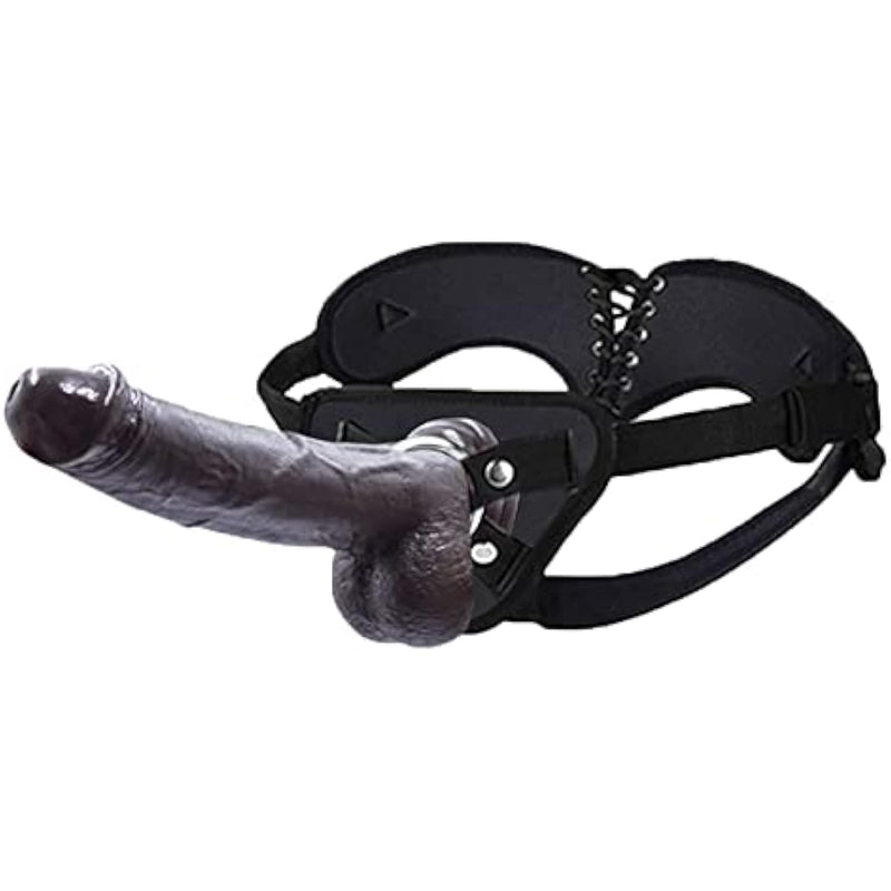 Strap-On Dildo Realistic Silicone Dildo With Wearable Sex Harness For Couple Pegging Women Lesbian Sex Fun, 7.6'' (Black)