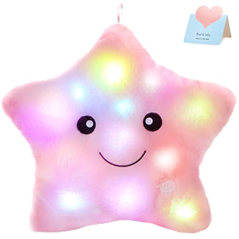 13'' Creative Twinkle Star Glowing Led Night Light Plush Pillows Stuffed Animals Toys Birthday Christmas Holiday Valentines Gifts For Toddlers Girls(Pink)