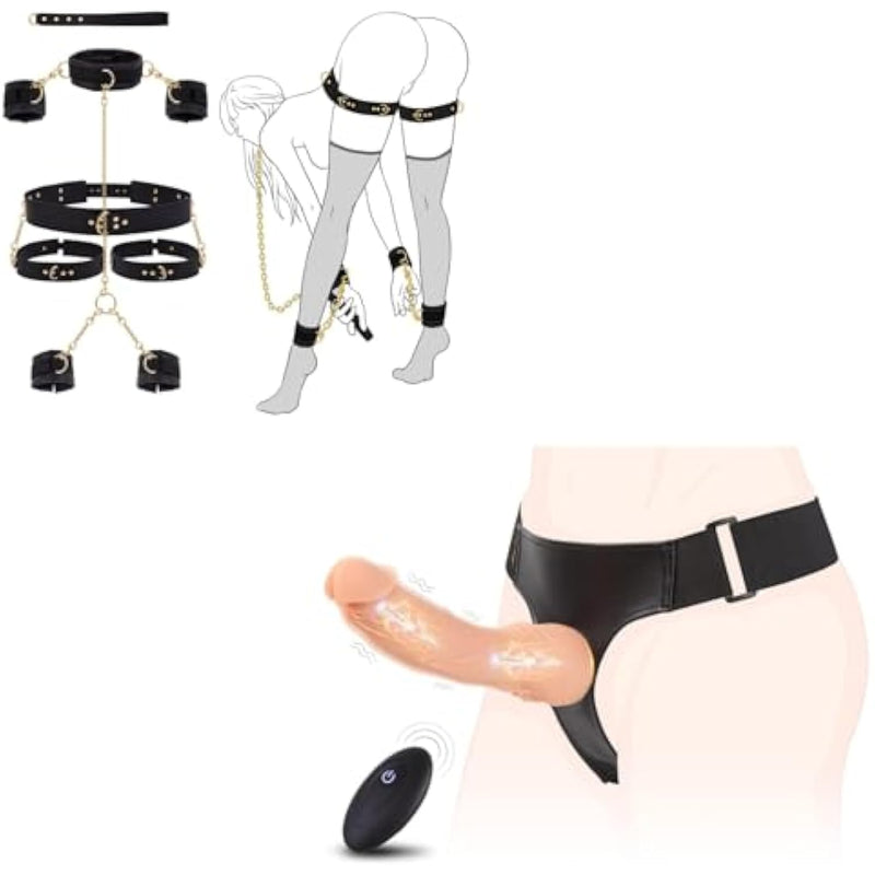 Bondage Set & Strap-On Vibrating Dildo