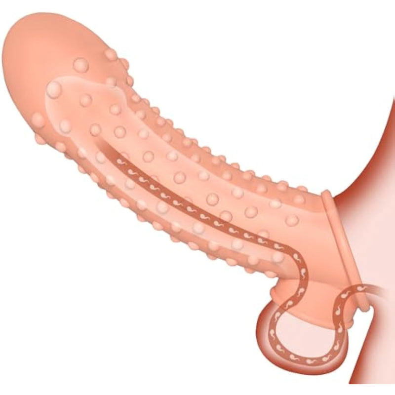 Penis Sleeve,Cock Sleeve Extension Sheath Penis Ring With Ball Stretcher For Enlarge Thicken, Reusable Penis Sleeve For Adult Male Sex Toys For Men Couple