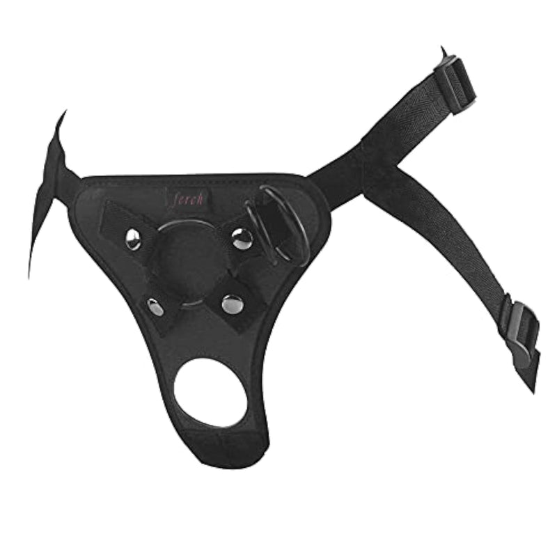 Adjustable Strap On Dildo Harness, Double Hole Pegging Harness Leather Soft Ring Belt For Male (Black)