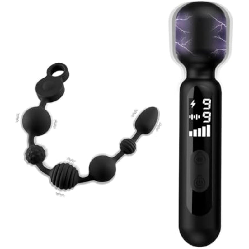 14 Inch Silicone Vibrating Anal Beads + Electric Shock Wand Vibrator