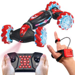 Contixo SC1 All Terrain Speed Crawler RC Stunt Car, 4WD 2.4GHz Remote Control Car Gesture Sensor Toy Cars, Double Sided Rotating Off-Road Vehicle 360° Flip with Lights Music, Kids Toy Cars, Red