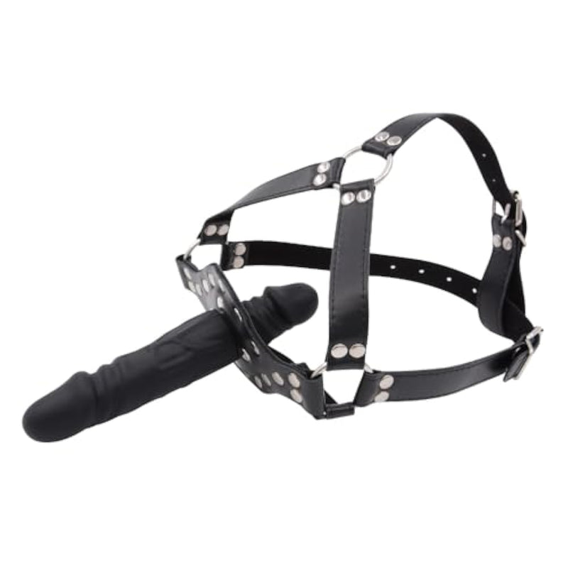 Bdsm Silicone Penis Mouth Gag, Sm Double Head Dildo Mouth Gags With Y-Shape Adjustable Leather Bondage Head Harness, Fetish Dildo Gag Bondage Restraints Strap, Adult Flirting Sex Toys For Couple