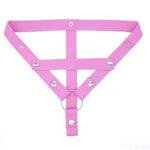 Male Chastity Cage Device Auxiliary Belt,Anti-Off Thong 3-Way Chastity Lock Retainer Strap,Adjustable Auxiliary Belt With Scrotum Cock Rings (Pink)