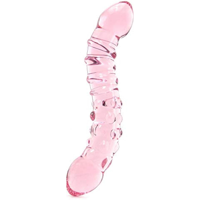 Icicles No 55 Curved Glass Dildo With Lube 1Oz | G-Spot Dildo | Double Ended | Prostate Massager | Glass Sex Toys