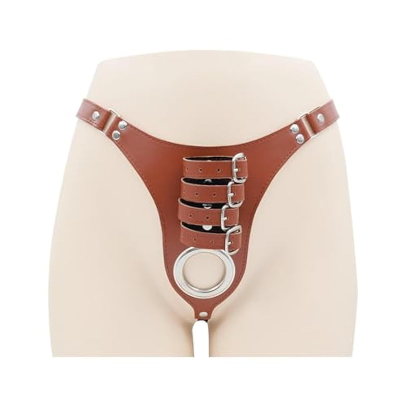 Cock Cage Made Of Leather Chastity Cages Used To Bondage Men'S Penises Sm Sex Toys Male Chasity Devices With Lock And 2 Keys Ventilated And Breathable Penis Locks (B,Brown)