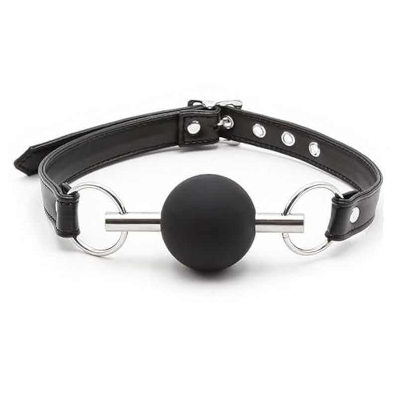 Silicone Bondage Mouth Gag Adjustable Leather Restraint Strap Couple Ball Gag For Adult Fetish Sex Toys (Black)