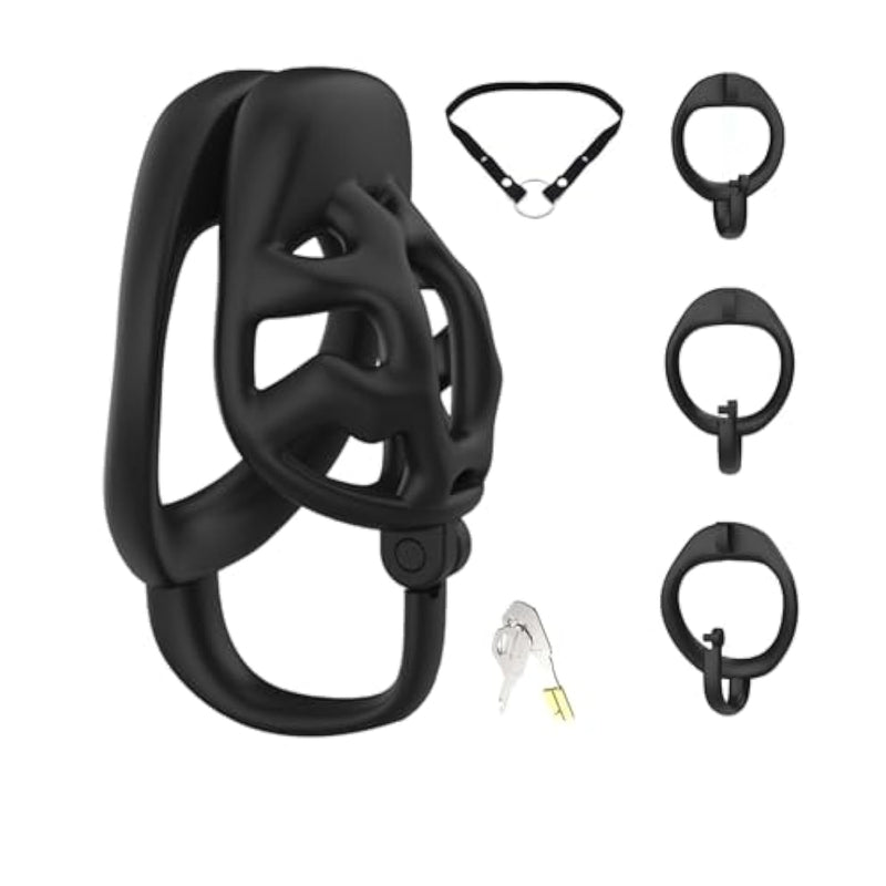 Chastity Cages With Hooks Male Sex Toys Cock Cage Includes 3 Different Rings 3D Printed Skeletonized Penis Cage Is Lightweight And Breathable Chastity Device For Men'S Penis Restraints (B-S,Black)