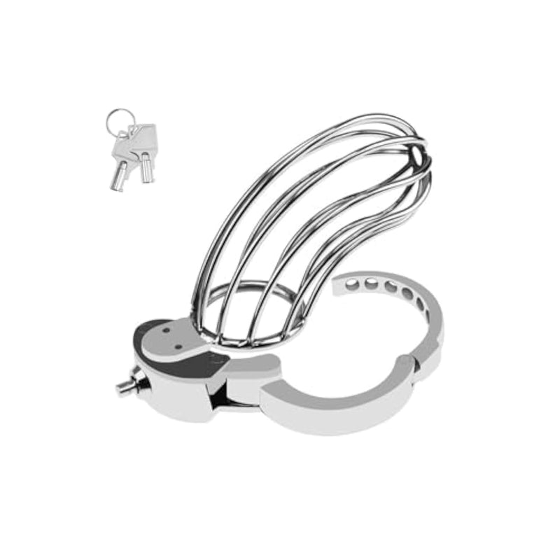 Chastity Cage Adjustable Size Cock Cage Skeletonized Breathable Stainless Steel Chastity Devices Male Chastity (Large)