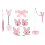 Pink Bunny Ears Bdsm Kit Bondage Restraints Set With Collar Leash Bondage Cuffs Blindfold Paddle Feather Tickler Sex Toys For Couple Women Men