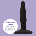 Classic Butt Plug - 4 Inch Silicone Anal Plug - Slimline Beginner Friendly With Flared Base - Waterproof - Black