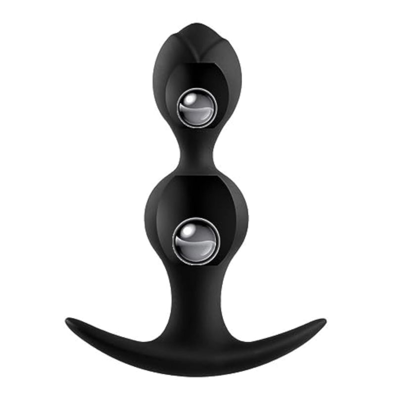 Silicone Anal Beads Butt Plug with Rotating Inner Balls for Men and Women, Weighted Trainer Toy with 2 Steel Balls