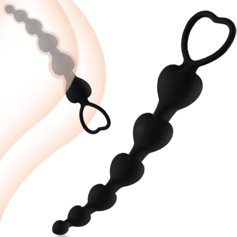Anal Beads Butt Plug Silicone Sex Toys Flexible Anal Chain Link With 6 Heart Balls Prostate Massage Anal Trainer Anus Dilator Anal Plug Anal Dildo Adult Toy For Women And Men Beginner(Black)