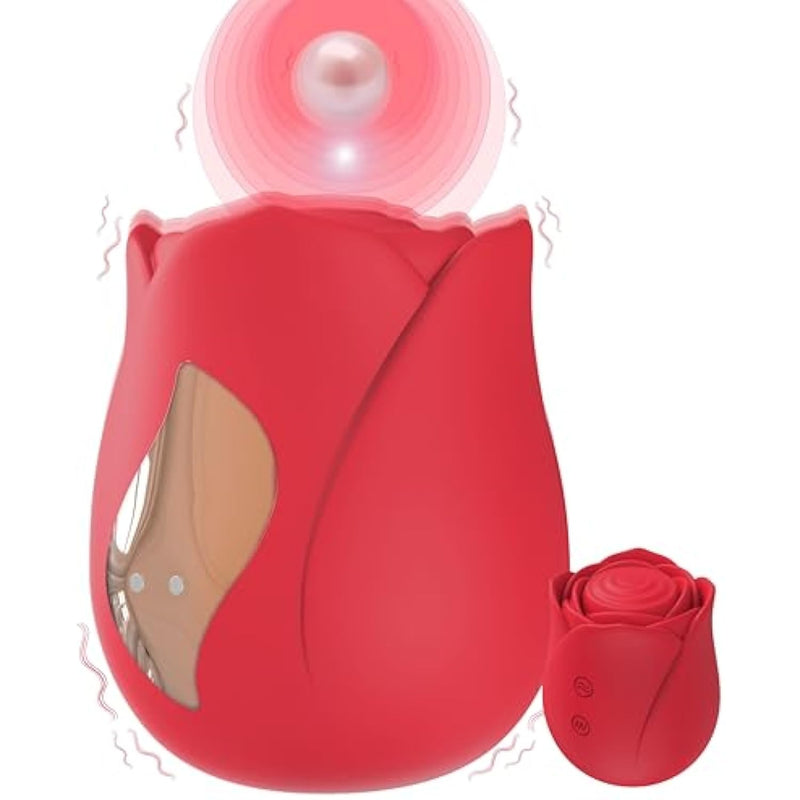 New Rose Sex Toy Vibrator For Women- Dual Layered Soft Silicone Clitoral Vibrators Adult Toys With 5 Tapping & Vibrating Modes, Sexual Pleasure Tools For Women Couples Girls Sex Games (Red)