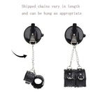 Leather Sex Handcuffs With Suction Cups Strong Bathroom Bondage Hand Cuffs Wristbands Ladies Bracelet Couple Sexy Toys (Red)