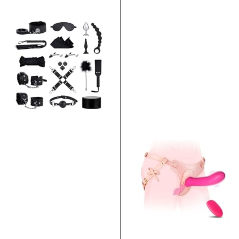 17Pcs Bondage Restraint & Strap-On Vibrating Dildo Sex Toys