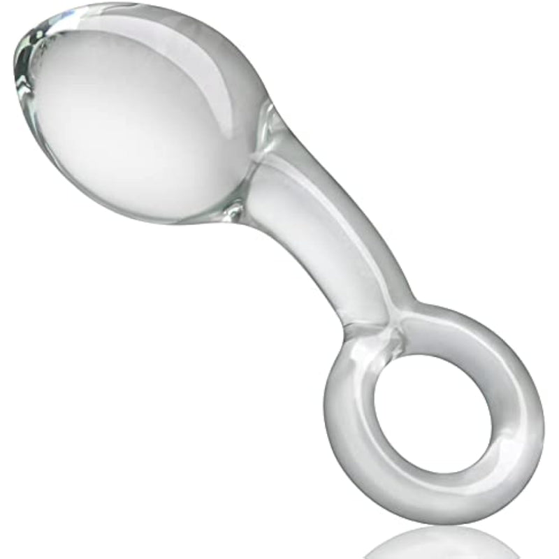 Anal Butt Plug Glass Anal Trainer With Big O Ring Crystal Pleasure Wand Adult Sex Toy For Men Women Couple Play (L)