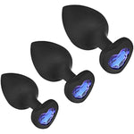 3Pcs Anal Plug Set Heart Shaped Anal Trainer Kit For Women Men Couples (Black)