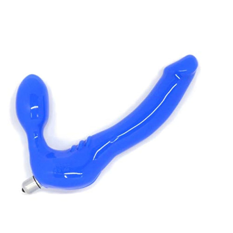 Blue Strapless Double Dildo with Harness-Free Design and Built-In Vibrator