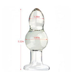 Glass Crystal Anal Butt Plug 2 Beads Design Sex Toys with Safety Base, Transparent Cone Shape Anal Plug Dildo G-Spot Massager Adult Sex Tools for Beginners and Advanced Players (M)