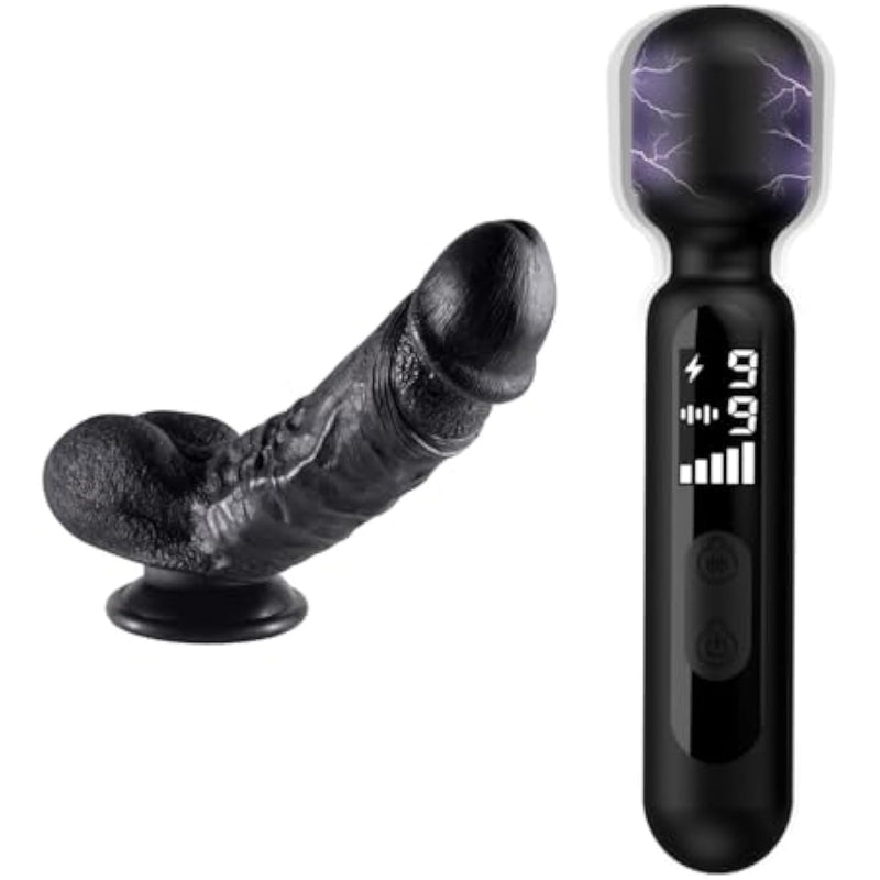 Realistic Dildo For Beginners (S) + Electric Shock Wand Vibrator