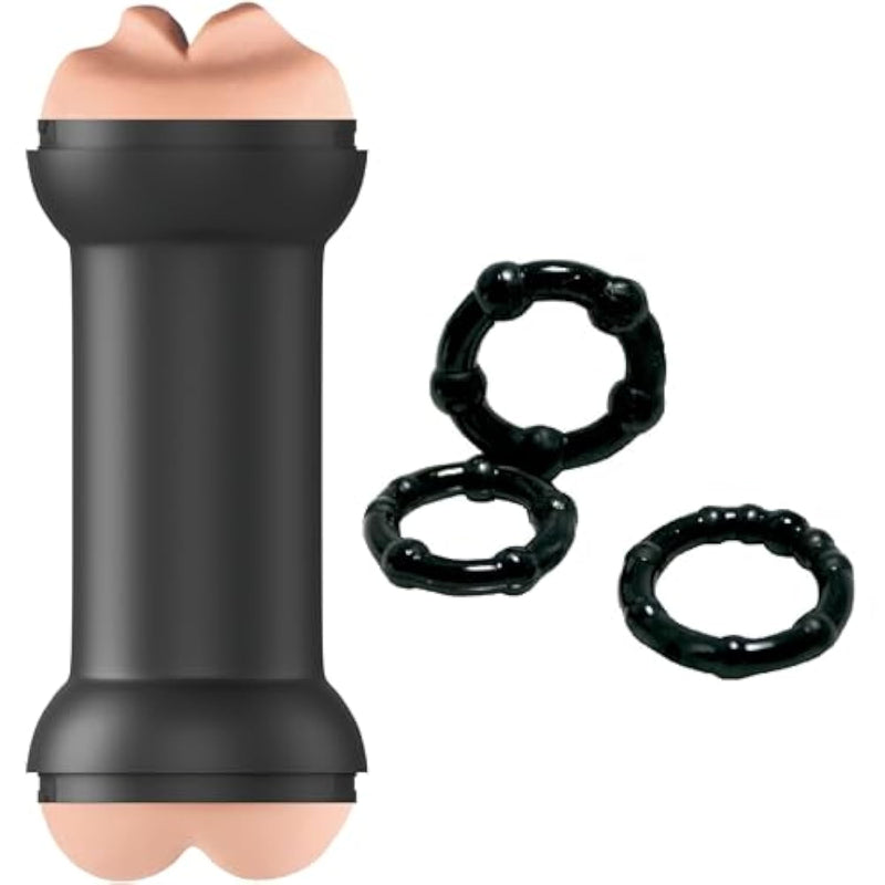 Cock Ring (3 Pack) With Male Masturbator Bundle