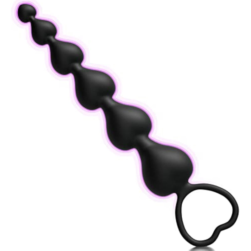 Anal Beads, Cute Silicone Flexible Anal Chain Butt Plug With 6 Gradual Balls And Pull Loop Prostate Massager G-Spot Stimulator Anal Training Sex Toy For Beginner 7.28 Inch, Black