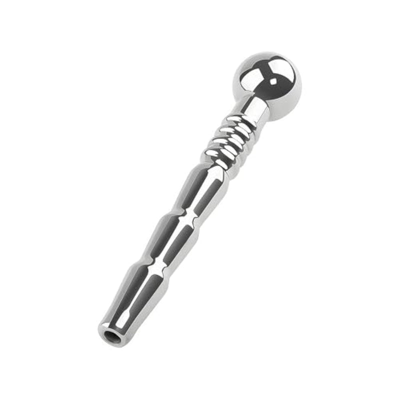 Man Male Beaded Dual Ribbed Urethral Sound Catheter Plug Hollow Cum Through Hole Tube Penis Cock Sex Toy Stainless Steel Urethra Dilator Urethra Masturbation Rod Expansion