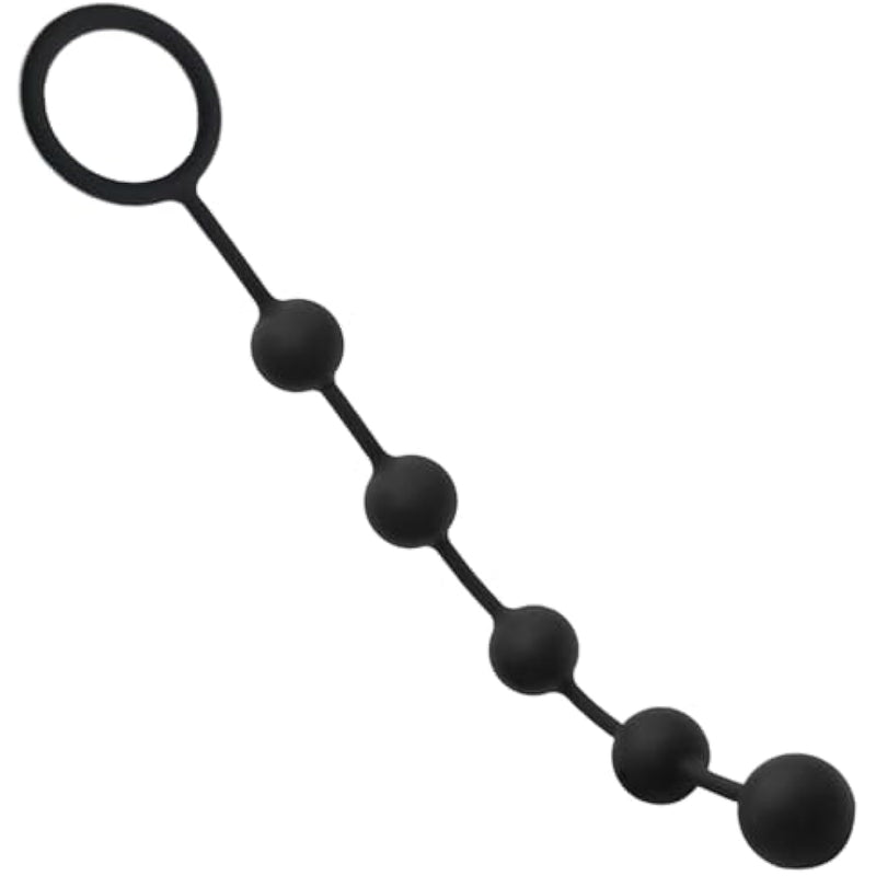 Anal Beads Butt Plugs With 5 Anal Balls Silicone Adult Sex Toys Silky Smooth Anal Chain Prostate G-Spot Stimulator Vaginal Anus Dilator For Men Women (Black M)