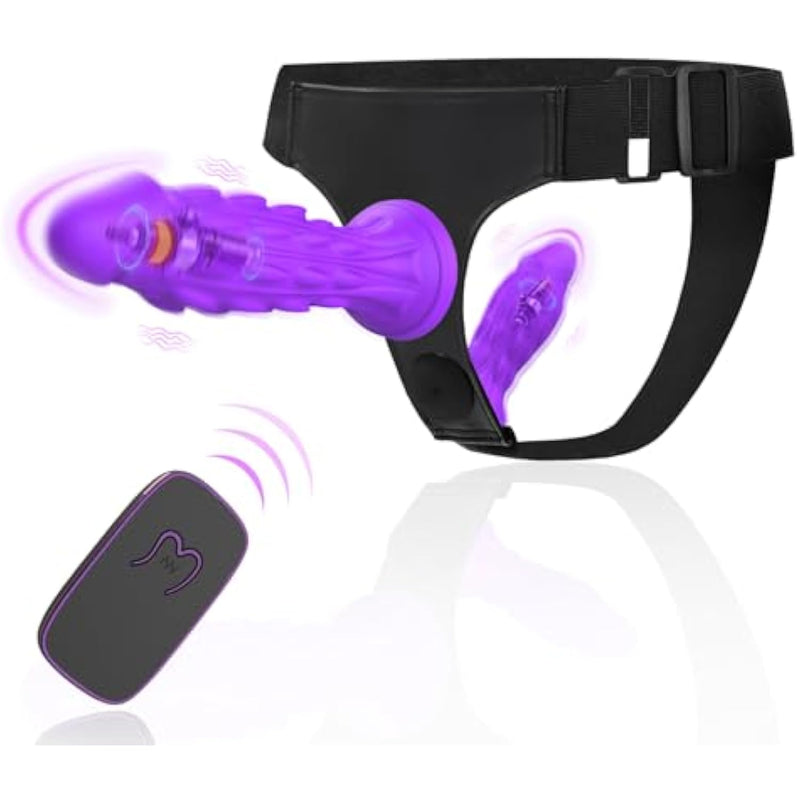 Strap-On Vibration Dildo Harness With 2 Fantasy Silicone Dildos, 10 Vibrating Modes, Adjustable Double-Ended Strap-On Adult Sex Toy For Beginner Women, Couples & Lesbian G-Spot And Anal Pegging Play