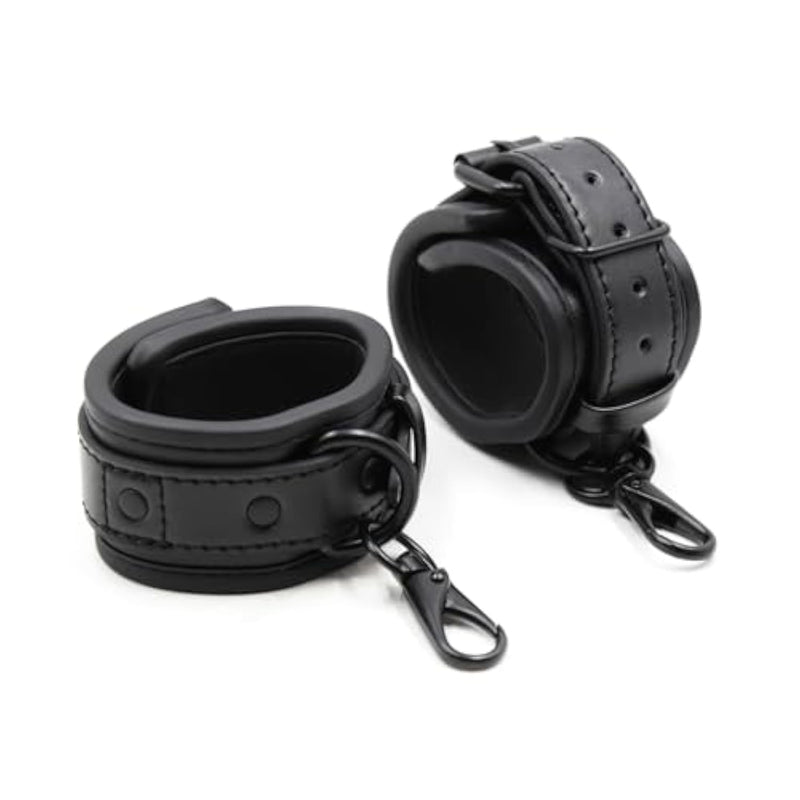 Padded Black Leather Sex Cuffs For Sm Games - Women And Men'S Bondage Cuffs For Sex Games - Leather Sex Toys Bondage Handcuffs - Bondage Restraints Sm Wrist Cuffs (Black)