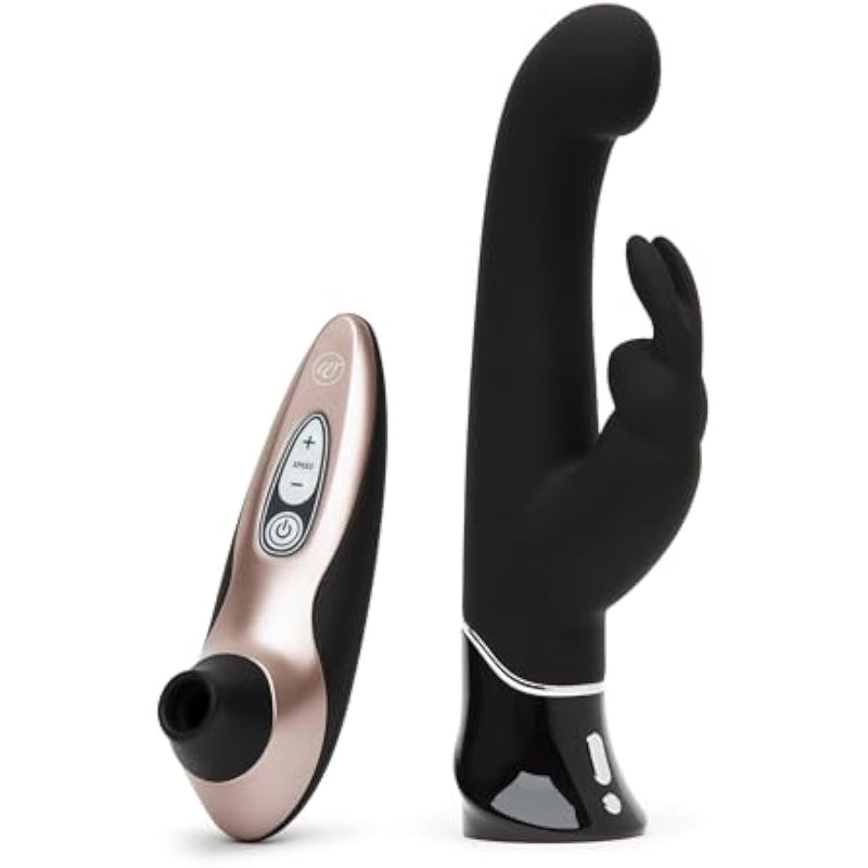 Pro40 Rose Gold Pleasure Air Clitoris Sucker & Fifty Shades Of Grey Greedy Girl Rabbit Vibrator - Female Sex Toys Bundle