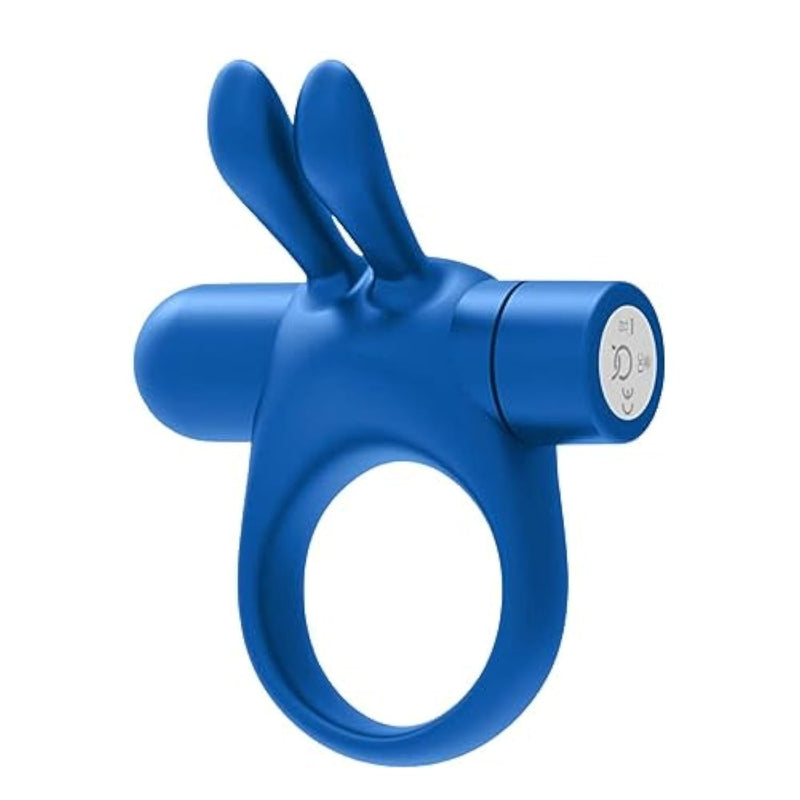 Bunny Rechargeable Silicone Vibrating C-Ring - Powerful Vibrations And Premium Silicone Cock Ring - Vibrating Cock Ring With Bunny Ears Silicone Penis Ring Adult Product - (Blue)