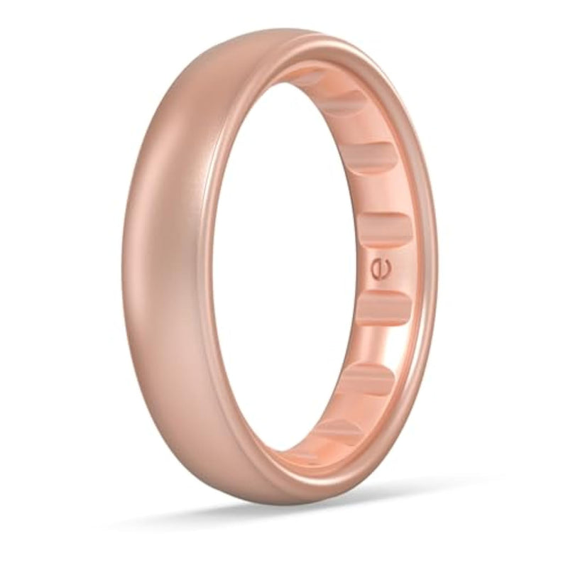 Elements Luxe Classic Thin Silicone Ring - Comfortable And Flexible Design - 4.3Mm Wide, 1.75Mm Thick - Dusty Rose Gold - Size 5