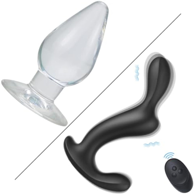 Huge Butt Plug With Strong Suction Cup Anal Butt Dilator & 3 In 1 Male Prostate Vibrating Massager With 10 Vibration 3 Powerful Motors Remote Control