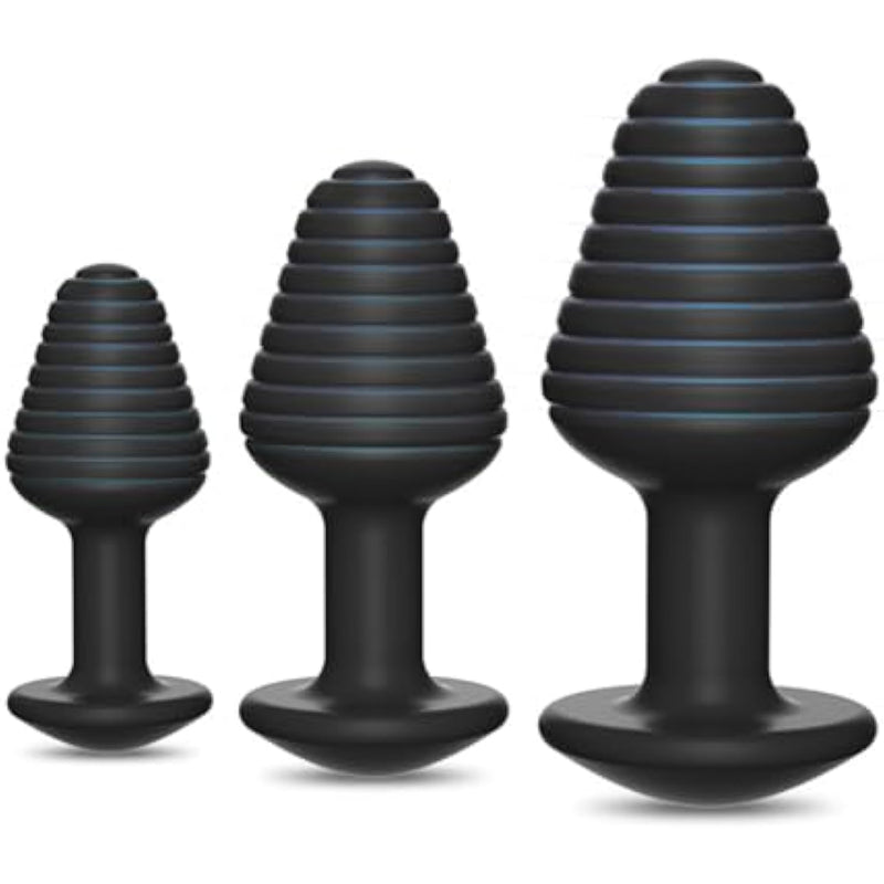 Silicone Threaded Anal Plug With Flared Base Three-Piece Male Anal Plug Set Female Adult Sex Toy