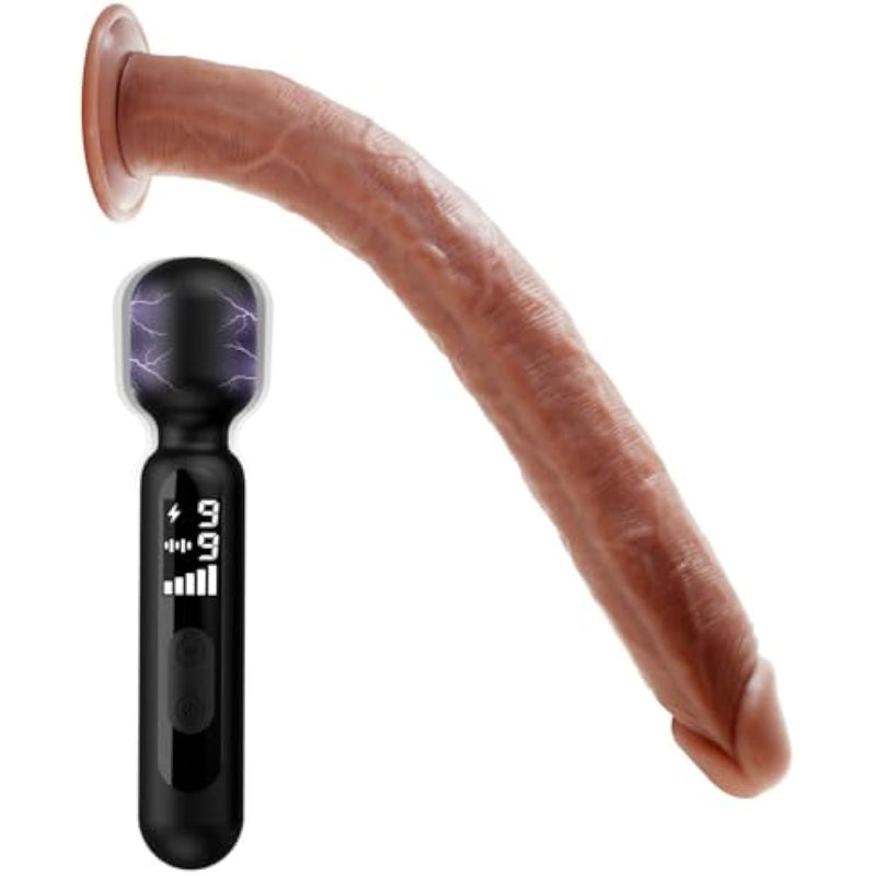 16.5 Inch Super Long Realistic Dildo + Electric Shock Wand Vibrator