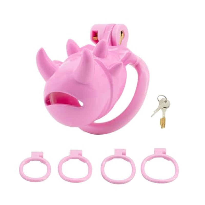 Male Chastity Cage Lightweight Resin Cock Cage With Spiked Design Penis Cage With Hidden Lock And 4 Rings Secure Chastity Devices For Male Penis Restraint Adult Sex Toys (Pink)