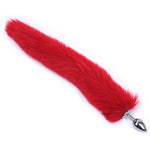 2Pcs Multi-Function Fox Tail Fur Bunny Tail Anal Butt Plug Sex Toys For Couples Adults Cospaly Role Play Stainless Steel Plug (Red)