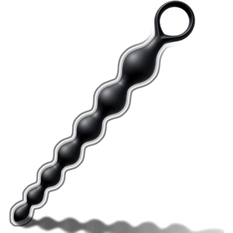 Anal Beads, Silicone Flexible Anal Chain Butt Plug With 7 Gradual Balls And Pull Loop Prostate Massager G-Spot Stimulator Anal Training Sex Toy For Beginner 8.23 Inch, Black