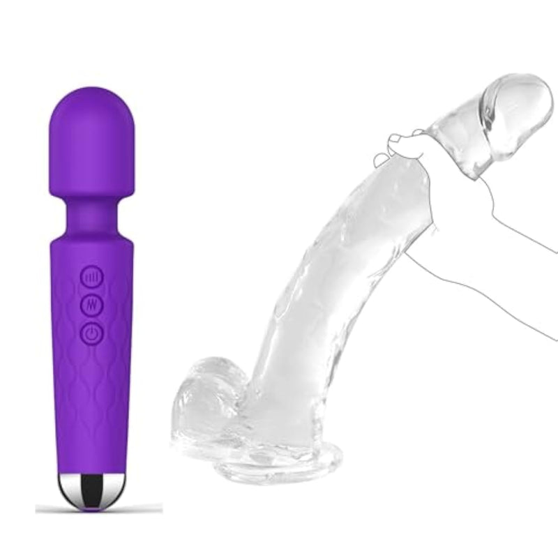 14.5 Inch Huge Realistic Dildo + Rechargeable Personal Wand Massager