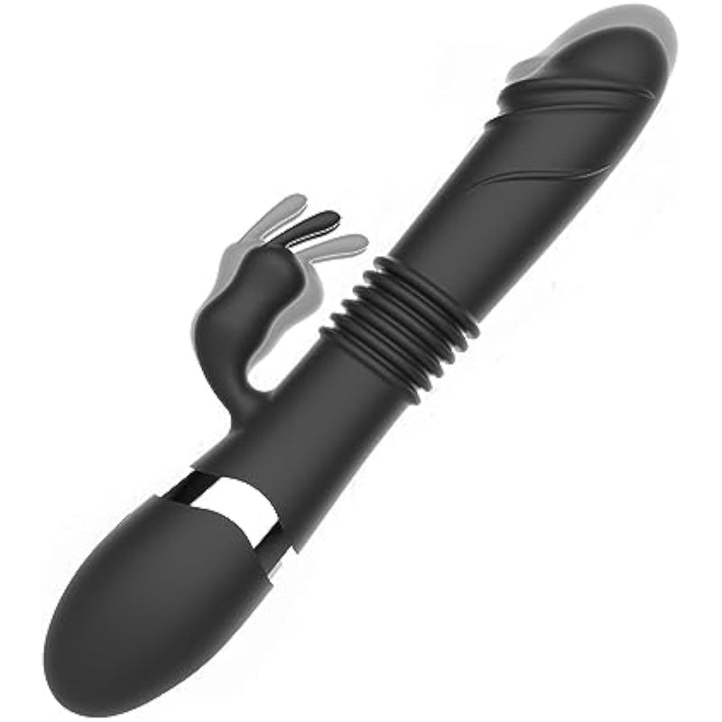 Silicone G Spot Rabbit Vibrator Dildo For Women Clitoral Butt Nipple Stimulator With 10 Powerful Vibration Thrust And Lick Modes Rechargeable Thrusting Vibrators Adult Sex Toys For Couple(Black)